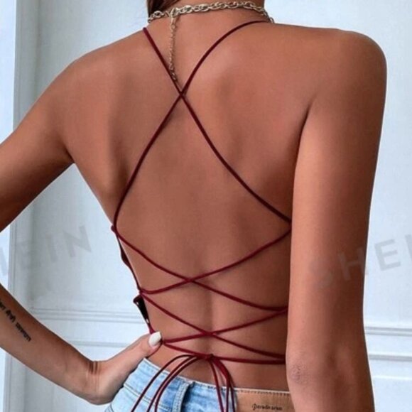 SHEIN BAE Backless Lace Up Crop Cami Top - Picture 2 of 2
